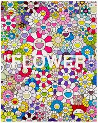 Takashi Murakami and Virgil Abloh, "FLOWER", 2018, acrylic and platinum leaf on canvas mounted on aluminum frame