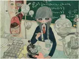Aya Takano, In the Lab (the Birth of Jelly), 2017, oil on canvas
