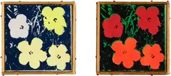 Two works: (i) Andy Warhol, "Flowers", 1964; (ii) Andy Warhol, "Flowers" by Richard Pettibone, 1971, acrylic and silkscreen ink on canvas, sold Sep 2025