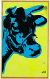 Richard Pettibone, Andy Warhol, "Cow", 1966 (blue on yellow), 1971, synthetic polymer and silkscreen ink on canvas