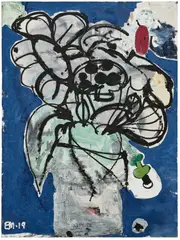 Flowers for Taiwan No.17 (Blue Heaven) by Eddie Martinez, 2019, oil and spray paint on canvas, offered Sep 2025