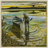 Billy Childish, sunrise and distant burn-oﬀ, 2021, oil and charcoal on linen