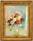 Le Pho, Les dahlias, 1968, oil on silk