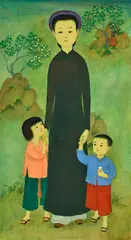 Mai Trung Thu, Walk in the Garden, 1971, gouache on silk, in artist’s frame