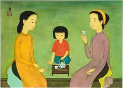 Mai Trung Thu, Girl Serving Tea, 1971, gouache on silk, in artist’s frame