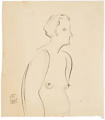Sanyu, Buste de femme de profil, ink on paper
