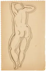 Femme debout de dos tete dans les bras by Sanyu, ink on paper, sold Sep 2025