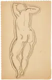 Sanyu, Femme debout de dos tete dans les bras, ink on paper