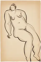 Femme assise bras gauche en arriére by Sanyu, ink on paper, sold Sep 2025
