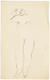Sanyu, Femme debout de face saluant, ink on paper