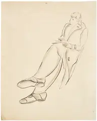 Femme de 3/4 dessinant by Sanyu, ink on paper, sold Sep 2025