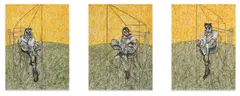 Madsaki, Three Studies of Lucien Freud II (inspired by Francis Bacon), 2019, acrylic paint and aerosol on canvas, triptych