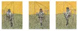 Madsaki, Three Studies of Lucien Freud II (inspired by Francis Bacon), 2019, acrylic paint and aerosol on canvas, triptych