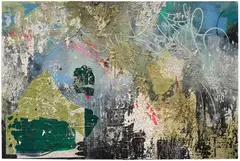 José Parla, Hoyt-Schermerhorn, Brooklyn, 2017, acrylic, collage, ink and plaster on canvas