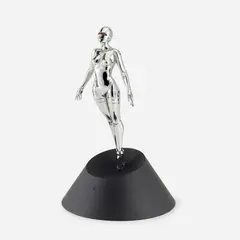 Sexy Robot Floating _1/4 scale by Hajime Sorayama, 2020, PVC, silver plated, ABS resin, alloy and LED light, sold Dec 2025