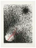 Chiharu Shiota, Untitled, 2010, screenprint and red thread on paper