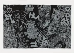 Untitled (L. p. 73) by Keith Haring, 1987, Lithograph in black and grey, on BFK Rives paper, with full margins, sold Mar 2025