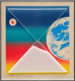James Rosenquist, Earth and Moon, from Cold Light Suite (G. 43), 1971, Lithograph in colours with bead-filled vacuum-formed plastic hourglass collage, on Arches paper, with full margins