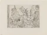Pablo Picasso, Minotaure aveugle guidé par une petite fille au pigeon (Blind Minotaur Guided by a Little Girl with a Pigeon), plate 95 from La Suite Vollard (Bl. 224, Ba. 436), 1934, Etching, on Montval laid paper watermarked Vollard , with full margins