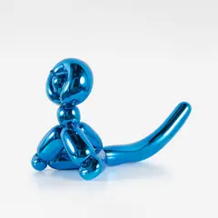 Balloon Monkey (Blue) by Jeff Koons, 2017, Porcelain multiple painted in chrome, contained in the original Styrofoam-lined presentation box with silver printed sig, sold Mar 2025