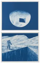 Daniel Arsham, LUNAR PRINTS, 2021, The pair of screenprints in blue, on archival paper, with full margins, the sheets loose (as issued), both contained in the original linen-covered presentation box