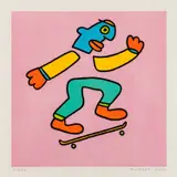 Thierry Noir, Skateboarding (Pink), 2024, Ukiyo-e woodcut in colours, on Japanese Rice paper, with full margins
