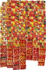 El Anatsui, Striped Flags, 2023, Inkjet pigment print in colors with irregular hand-cut edges, with printed, hand-cut and hand-sculpted aluminum collage, and copper wire, on wove paper, the full sheet