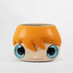 Javier Calleja, The Big Top Pot (Blue Eyes / Orange Hair), 2023, Ceramic planter in colours with blue glass eyes, contained in the original wooden crate