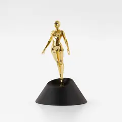 Sexy Robot floating (Gold) by Hajime Sorayama, 2020, Gold plated resin and PVC multiple with LED light, contained int the original presentation box, sold Mar 2025