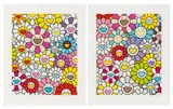Takashi Murakami, A Little Flower Painting: Pink, Purple, And Many Other Colors; and A Little Flower Painting: Yellow, White, and Purple Flowers, 2018, Two screenprints in colours, on wove paper, with full margins