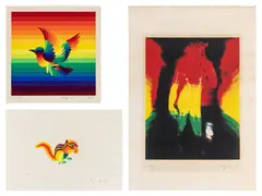 Ay-O, Small bird; Tokuzo; and Rainbow David, 1982, 1988, and 1979, Three screenprints in colours, on paper, with full margins