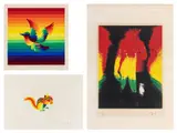 Ay-O, Small bird; Tokuzo; and Rainbow David, 1982, 1988, and 1979, Three screenprints in colours, on paper, with full margins