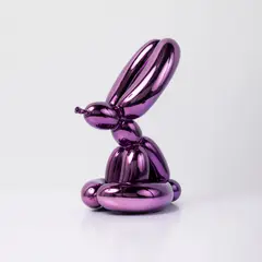 Balloon Rabbit (Violet) by Jeff Koons, 2017, Porcelain multiple painted in chrome, contained in the original Styrofoam-lined presentation box with silver printed sig, sold Nov 2025