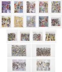 George Condo, Drawing Paintings, 2011, The complete set of 18 digital prints in colours, on wove paper, with full margins, four folded (as issued), with title and checklist pages, all loose (as issued), all contained within the original black cloth-covered clamshell portfolio with gold printed text