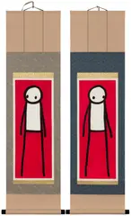 Stik, Yaji and Kita (弥次喜多), 2013, Unique diptych, ink and spray paint on Washi paper, mounted on Japanese scrolls