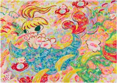 Ayako Rokkaku, Print A (Flower Girl), 2022, Screenprint in colours, on Corona Magnani paper, the full sheet, loose (as issued), with the colophon, all contained in the original portfolio with printed artist's name