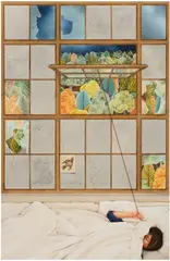 Arghavan Khosravi, Dreams, 2022, Pigment print in colours, on Hahnemühle paper mounted to aluminum panel, with wax finishing and red thread, affixed to the original artist's alder wood frame