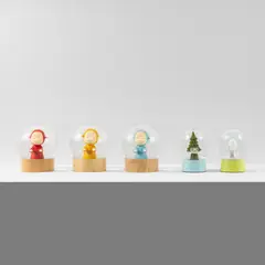 Little Wanderer Snow Globe (Red); Little Wanderer Snow Globe (Yellow); Little Wanderer Snow Globe (Blue); Aomori-ken Snowdome; and Miss Forest Snow Dome by Yoshitomo Nara, Five works in mixed media, sold Nov 2025