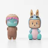 Okokume and Kasing Lung, Cosmic Girl x Labubu; and Cosmic Girl Dino Star x Labubu, 2019, Two vinyl sculptures