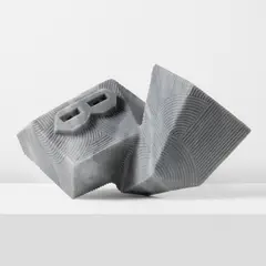 En Iwamura, Neo Jomon: Geometric fantôme (grey), 2022, Bardiglio Nuvolato marble sculpture, contained in the original wooden box