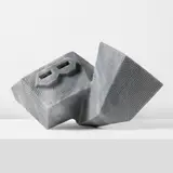 En Iwamura, Neo Jomon: Geometric fantôme (grey), 2022, Bardiglio Nuvolato marble sculpture, contained in the original wooden box
