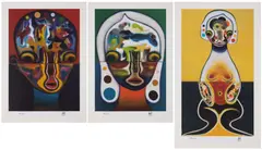 Untitled 1 (Homme Rouge); Untitled 2 (Femme Verte); and Untitled 3 (Jaune) by Izumi Katō, 2020, Three offset lithographs in colours, on wove paper, with full margins, sold Nov 2025