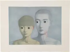 Brother and Sister, from Bloodline series by Zhang Xiaogang, 2003, Lithograph in colours, on Arches paper, with full margins, sold Nov 2025