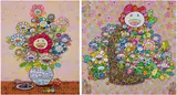 Longing for Zao Wou-Ki's Flower Paintings; and Homage to Basket of Flowers by Song Dynasty Artist Li Song by Takashi Murakami, 2023 & 2024, Two offset lithographs in colours, on smooth wove paper, the full sheets, sold Nov 2025
