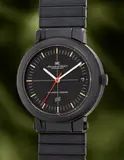 Iwc, An unusual and well-preserved black PVD-coated aluminium wristwatch with centre seconds, date, hinged case concealing a compass and an emergency beacon mirror and bracelet, 1979, Switzerland