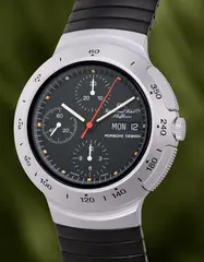 Iwc, A well-preserved and futuristic aluminium two-tone chronograph wristwatch with day, date and bracelet, 1984, Switzerland