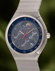 Iwc, A fine and well-preserved titanium quartz chronograph wristwatch with date, moonphase, tachymeter scale, blue dial and bracelet, 1991, Switzerland