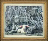 Banksy, The Leopard and Lamb, 2016, acrylic on ply, in artist's frame