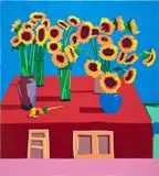 Guy Yanai, 30 Sunflowers (after David Hockney), 2021, oil on canvas