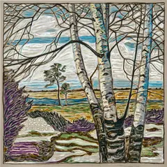 Billy Childish, Birch Trees with Spring Snow, 2021, oil and charcoal on linen